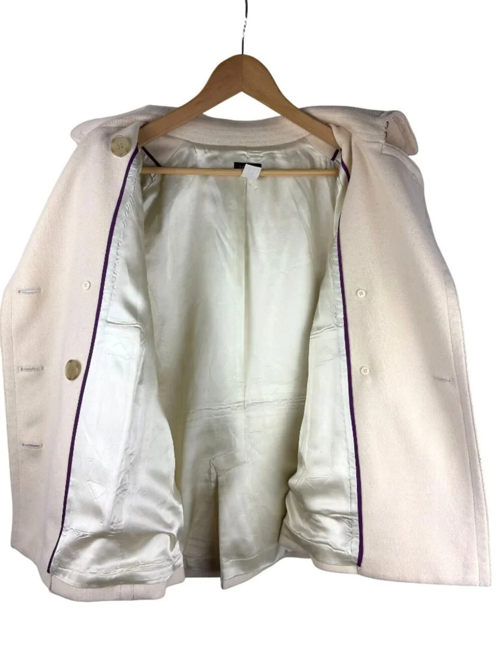 J. Crew Double-Breasted Satin Lined Cream Wool Peacoat Women's Size 8 - Picture 5 of 11